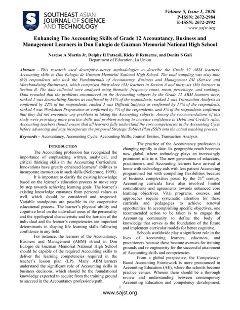 Enhancing The Accounting Skills of Grade 12 Accountancy, .